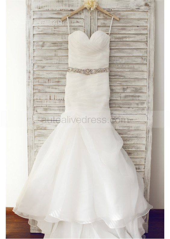 Strapless Ivory Organza Stunning Wedding Dress With Beaded Belt